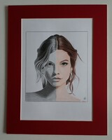 Palvin Barbara portrérajz A/4 méret paszpartu keretben
