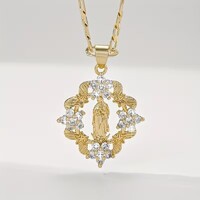 14 Karátos Sárga Aranyozott Szűzmária Medál Nyaklánc Cirkónia Kövekkel + Ékszerdoboz. Új!