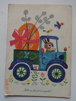 Old graphic Easter postcard - drawing by Zsuzsa Demjén