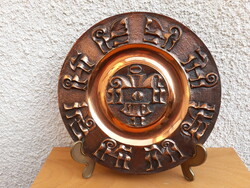 Máté János tervezésű  bronz falitányér, falitál, 20,5 cm