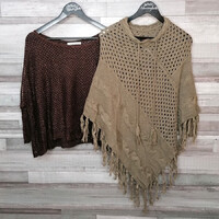 Bershka, Joe Browns kötött lyukacsos barna poncsó szett M
