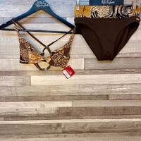 Lisca Tenerife barna-arany bikini L-es bugyi, S-M keresztpántos felsőrésszel