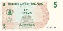5   Dollár  2007   Zimbabwe   A képen látható állapotban