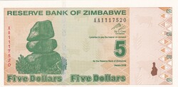 5   Dollár  2009  Zimbabwe   A képen látható állapotban