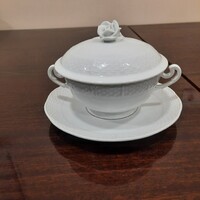 Fehér Herendi porcelán leveses csésze + alj + tető