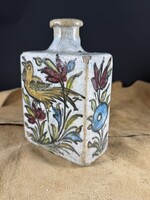 Antik 18 századi sómázas kőedeny flaska , madaras kézi festéssel