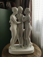 Régi nagy méretű biszkvit porcelán szobor “A három grácia” 37cm!