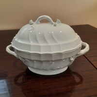 Fehér Herendi porcelán leveses tál fedővel