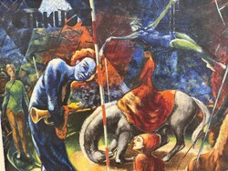 Schwer Lajos Cirkusz festmény olajkép szürrealista expresszionista realista modern