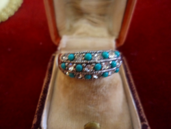 Ezüst Gyűrű gyönyörű türkiz és kristály kövekkel 17 mm belső méret Hibátlan állapotban