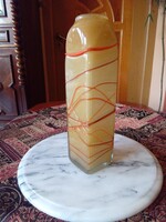 Régi, egyedi fújt üveg váza, csurgatott díszítéssel