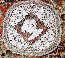 Bacchus Art Nouveau tablecloth madeira embroidered + beaten lace centerpiece Hungarian meticulous handwork