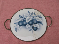 Antik füles tálca szilvás kerámia betéttel