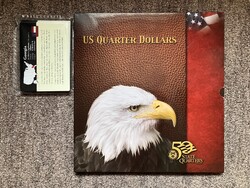 A teljes "State Quarter Dollars" készlet - 50 db, aranyozott fél dollárosok certifikációval.