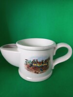 Régi angol porcelán borotválkozó pohár füllel, hariszos mázzal