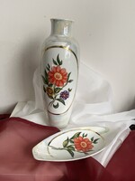 Hollóházi porcelánváza kínálóval