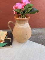 Beautiful old ceramic 21.5 cm jar, silk jam heirloom, rural peasant kitchen