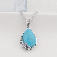 Természetes Turmalin Türkiz Drágaköves Vintage Nyaklánc Medál 316L Nemesfém 925 És Oxidált Ezüst. Új