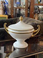 ARANY DÍSZÍTÉSŰ, ELEGÁNS FEHÉR, EPIAG ROYAL, CSEHSZLOVÁK PORCELÁN, EMPÍR STÍLUSÚ FEDELES TÁL 30 CM