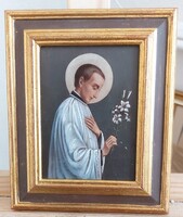 (FBL10) Szent Alajos Gonzaga szentkép festmény (?) 16x19 cm kerettel