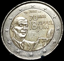 Franciaország 2 euró, 2010 70 éves De Gaulle tábornok Felhívása E03A5