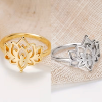 Lótusz Virág Gyűrű Aranyozott Vagy Ezüstözött Nemesfém Hipoallergén + Ékszerdoboz. Új.