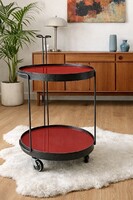 Mid century modern iparművészeti kovácsoltvas üveglapos zsúrkocsi