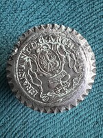 Antik 800 -as ezüst érmetartó dobozka Habsburg-házi I. Ferenc császár érméjével a tetején