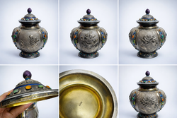 Jewelled Decorated Silver Lid Container - Special Collector's Item