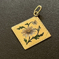 Antik arany tűzzománc margaréta díszítésű medál