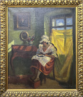 Pogány Ferenc: Olvasó hölgy napfényes enteriőrben (1922)