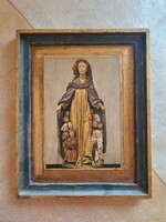 Schutzmantelmadonna (Köpenyes Madonna) híveivel nyomat kék arany fa keretben