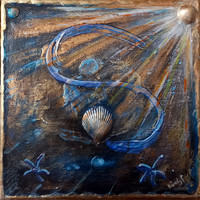 The Secrets of Depths, 30x30cm 3D Symbolist Artwork by Prima award-winning artist, with certificate. Zsófia Károlyfi (1952)