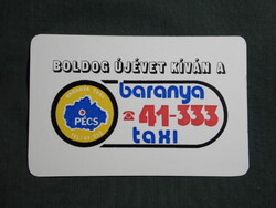 Kártyanaptár,Baranya TAXI,Pécs,1986,  (2)