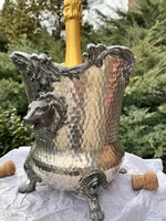 CHAMPAGNE CLUB - Antik ezüstözött pezsgő- és borhűtő medvefejes fogantyúkkal, 1920-as évek