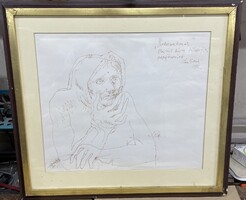 Szász Endre - A mama portréja, tus papír nagyméretű grafika, a szerző ajánlásával 40*35 cm