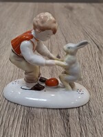 Metzler &Ortloff Porcelán Kisfiú Nyuszival.