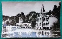 Hévíz, gyógyfürdő, fürdő épülete, strand, tó, látkép,1965, futott képeslap