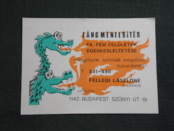 Kártyanaptár,Fellegi Lászlóné,tűzvédelem lángmentesítő kisiparos,Budapest,grafikai,sárkány,1986, (2)