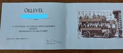 BKV oklevél 1990. A Fővárosi autóbuszközlekedésben végzett kiemelkedő munkájáért /eredeti boritékban