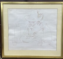Szász Endre - A papa portréja, tus papír nagyméretű grafika, 40*35 cm