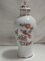 Hollóházi porcelán paradicsommadaras urna váza, fedeles váza- 25 cm