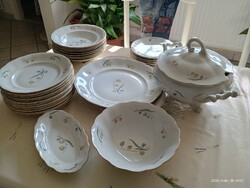 Komplett 7 személyes jelzett Jarolina porcelán étkészlet búzavirág mintával arany szegéllyel eladó.