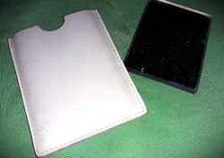 1980'S Retro IGAZI bőr FEHÉR tartó benne mini zsebtükör 9x 6 cm