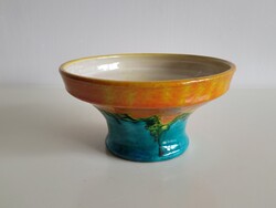 Régi retro iparművészeti kerámia jelzett ikebana váza Mihály Béla mid century virágtartó