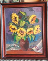 55x65 cm keretezve/ 5 cm keret Harangozó Miklós: Napraforgo