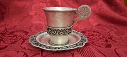 Ritka antik ezüstözött kávés csésze tányérral (M4838)