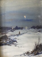 Baky Albert: Téli alkonyat - olaj, karton