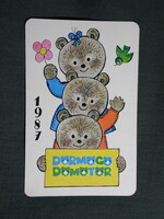 Kártyanaptár,Dörmögő Dömötör ifjúsági újság magazin,grafika,medve,1987, (2)