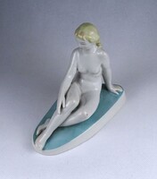 1Z306 Zsolnay porcelán ülő női akt szobor 14 cm